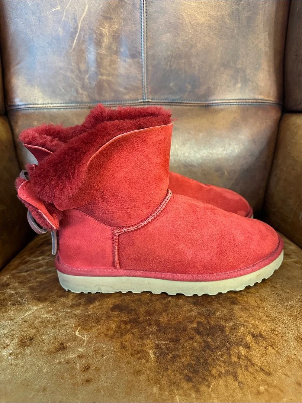 UGG Double Bow Mini Red Kiss Boots - Women’s 9